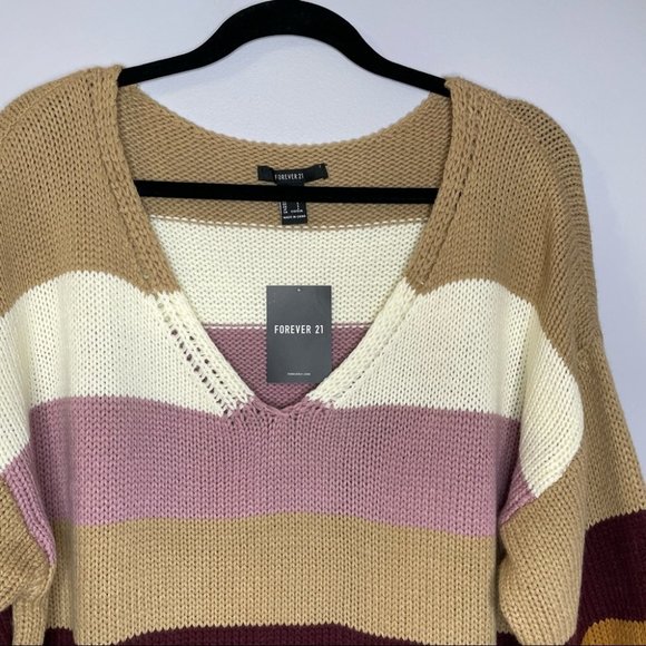 Forever 21 Striped Lilac Multicolor Sweater Oversized Sweater V neck - Picture 2 of 6